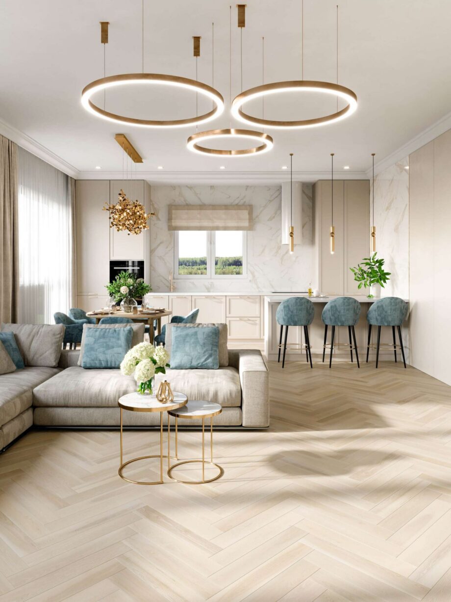 Fischgrätparkett Esche Esta Elegant Frost Ivory Pores 600 mm extramatt lackiert – 2