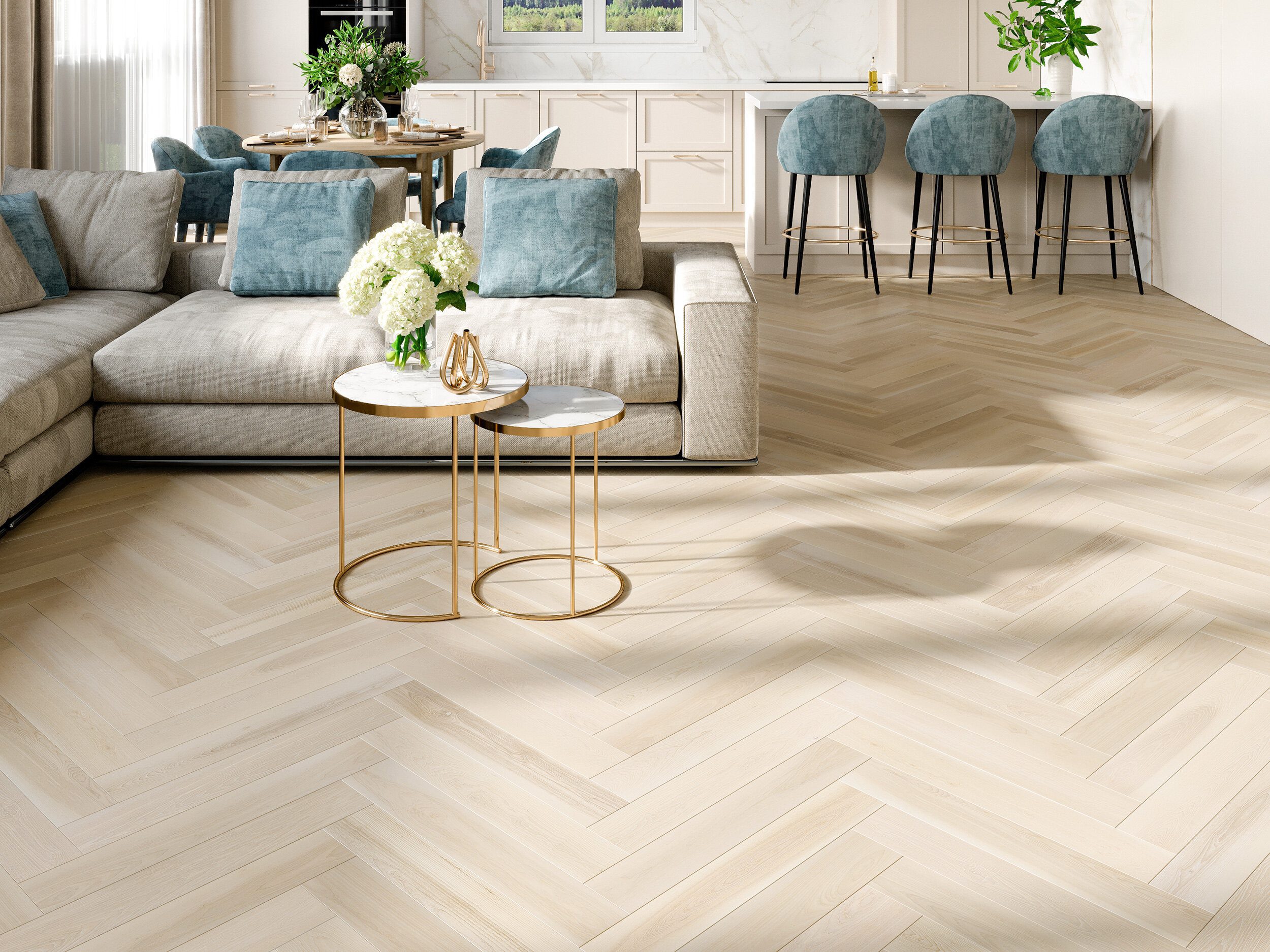 Fischgrätparkett Esche Esta Elegant Frost Ivory Pores 700 mm extramatt lackiert – 3