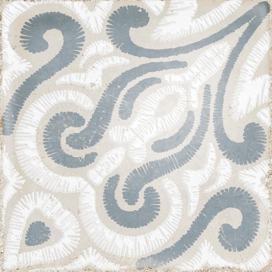 Gemusterte Bodenfliese aus Feinsteinzeug in Zementfliesen-Optik Dune Atlantique Josselin, 20x20 cm, 9 mm, Glaspasten-Relief
