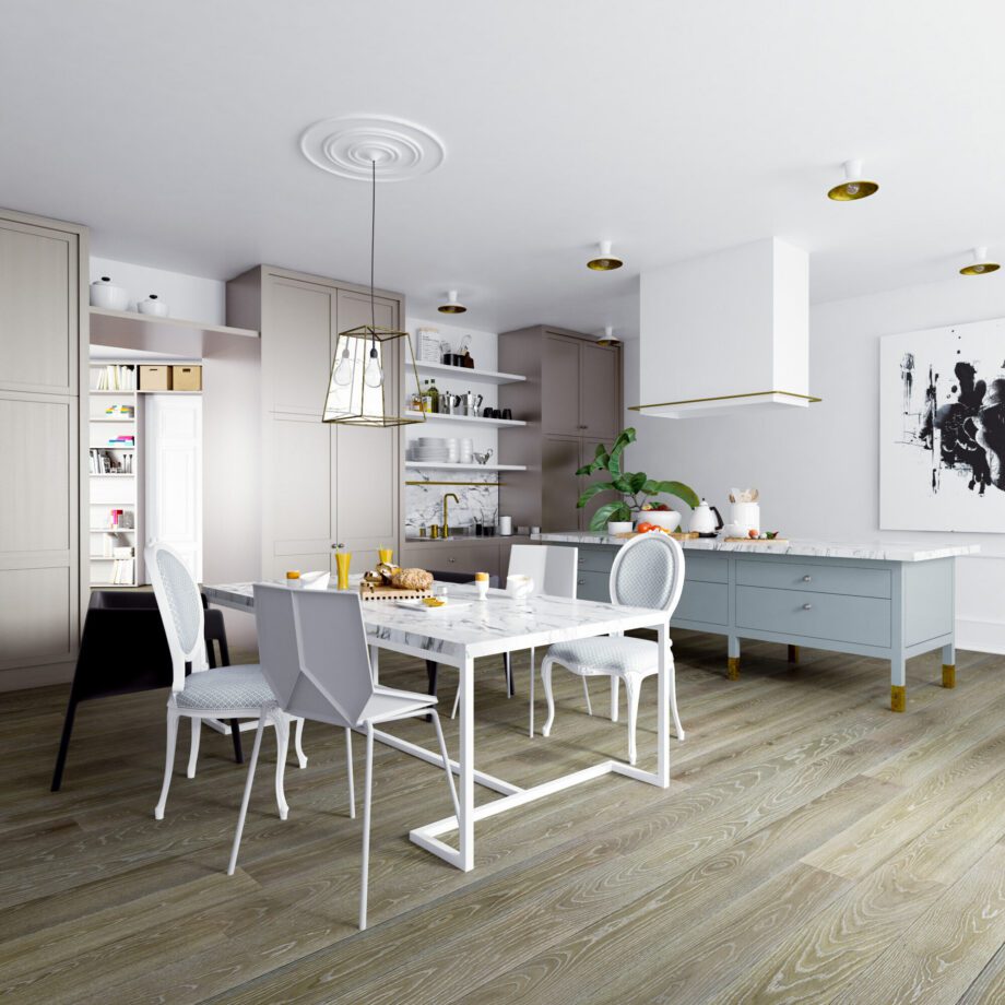 Landhausdiele Eiche Esta Vivid Olive Grey Ivory Pores extramatt lackiert – Nahaufnahme Landhausdiele Eiche Esta Vivid Olive Grey Ivory Pores extramatt lackiert – 3