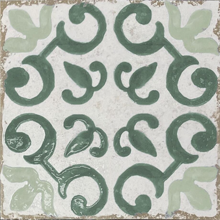189212-1 Bodenfliese aus Feinsteinzeug mit valencianischem Zementfliesenmuster Dune Antiga Mareny Verde, 20x20 cm, 9 mm, Grün