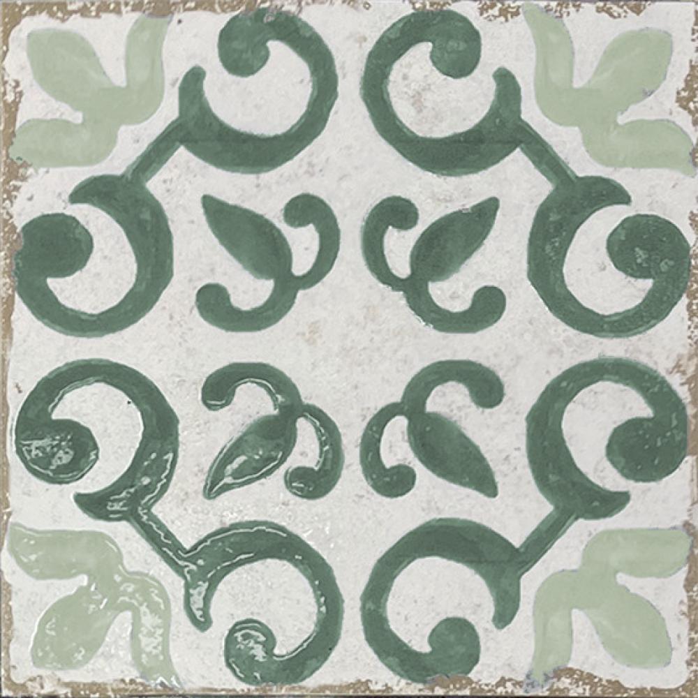 Bodenfliese aus Feinsteinzeug mit valencianischem Zementfliesenmuster Dune Antiga Mareny Verde, 20x20 cm, 9 mm, Grün