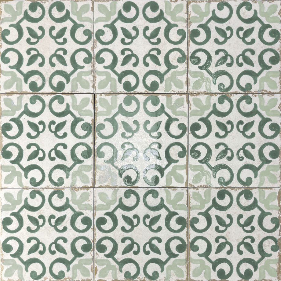 189212-2 Bodenfliese aus Feinsteinzeug mit valencianischem Zementfliesenmuster Dune Antiga Mareny Verde, 20x20 cm, 9 mm, Grün – 2