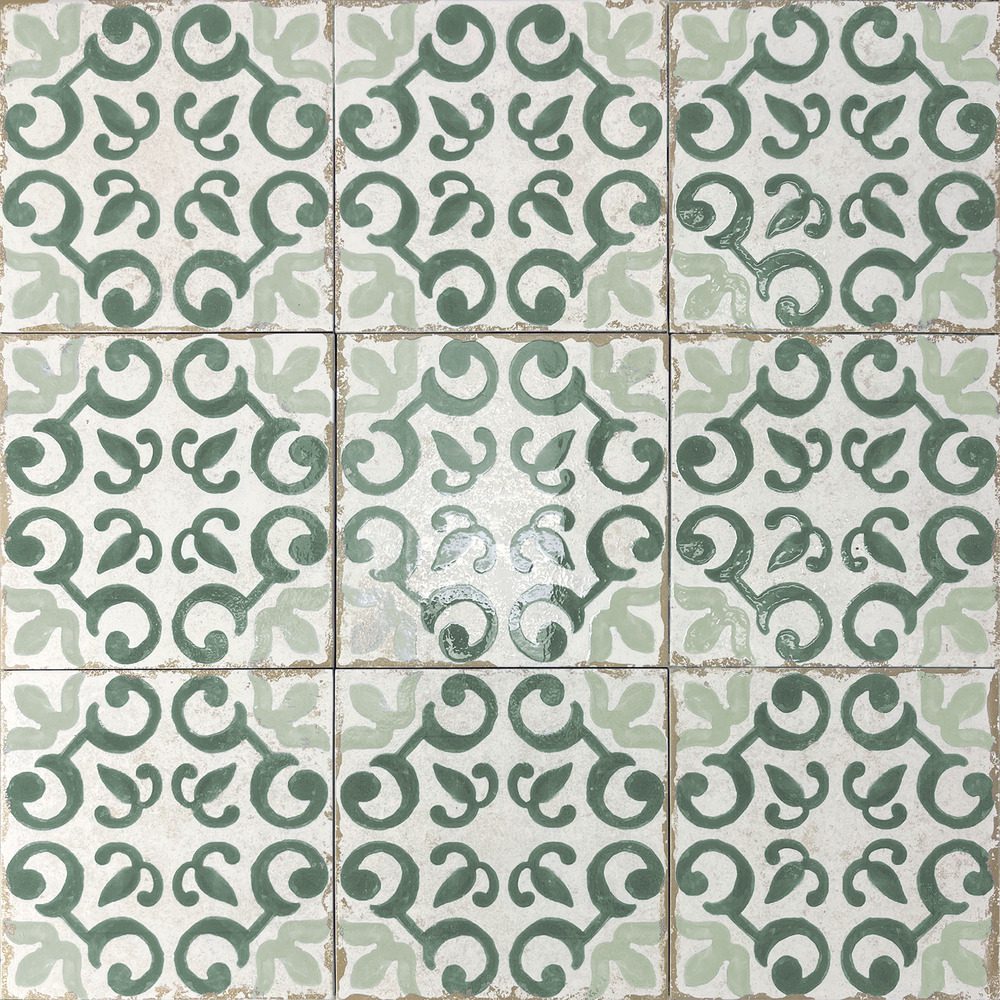 Bodenfliese aus Feinsteinzeug mit valencianischem Zementfliesenmuster Dune Antiga Mareny Verde, 20x20 cm, 9 mm, Grün – 2