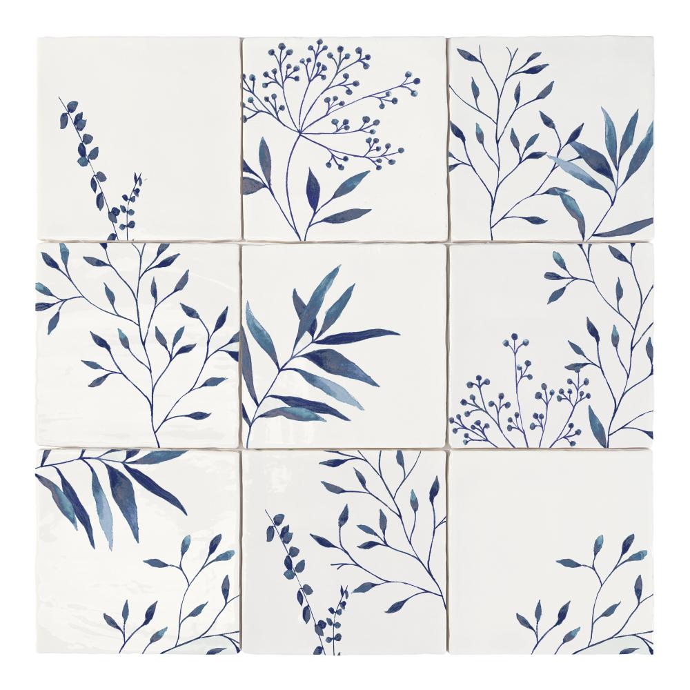 Handbemalte gemusterte Keramik-Wandfliese Dune Tabarca Olivia Azul, 15x15 cm, 9 mm, Blau – 2