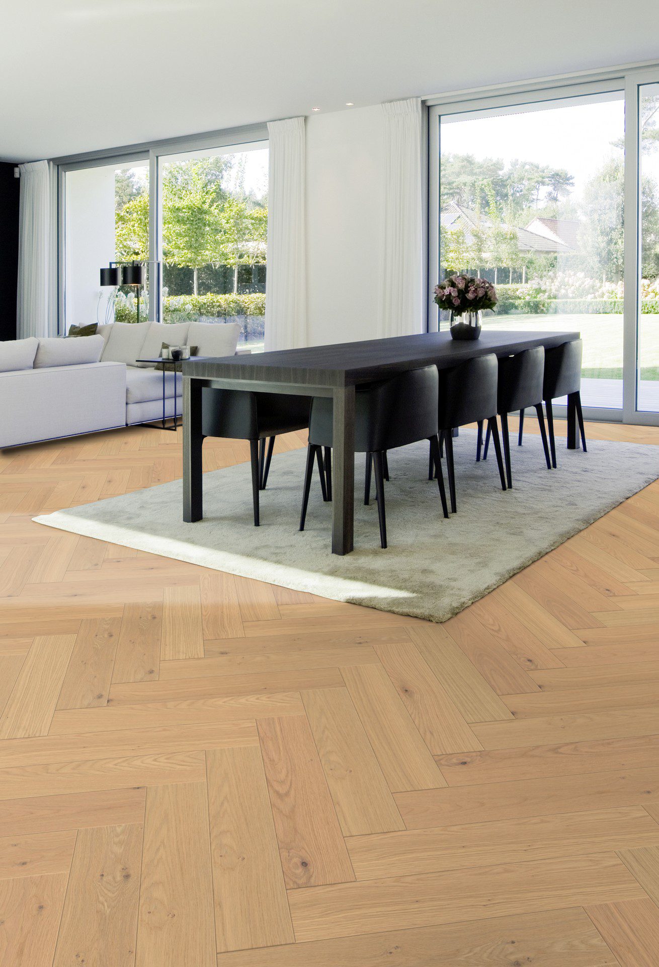 Fischgrätparkett Eiche Parky Swing Sand Oak Rustic Light, Furnier, gebürstet, supermatt lackiert, 593 x 121 x 10 mm – 2