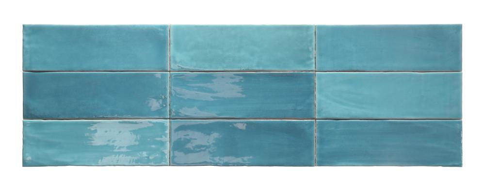 Keramik-Wandfliese mit Relief in Handmade-Optik Dune Tabarca Cielo, 7,5x23 cm, 9 mm, Himmelblau