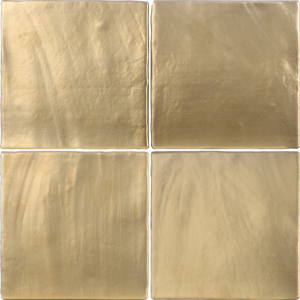 Matte goldene Keramik-Wandfliese mit Relief in Metalloptik Dune Tabarca Gold Matt, 15x15 cm, 9 mm