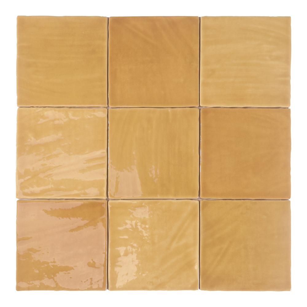 Keramik-Wandfliese mit Relief in Handmade-Optik Dune Tabarca Miel, 15x15 cm, 9 mm, Honiggelb