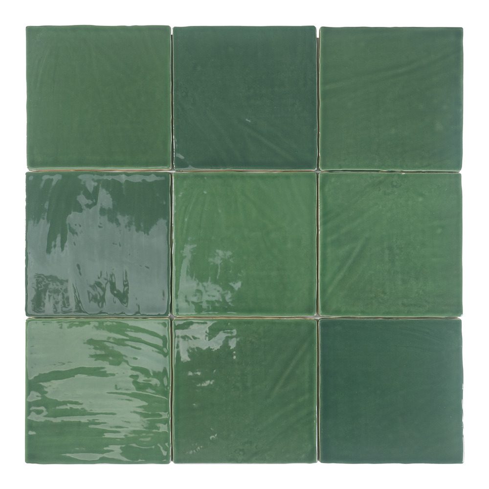 Keramik-Wandfliese mit Relief in Handmade-Optik Dune Tabarca Verde, 15x15 cm, 9 mm, Grün
