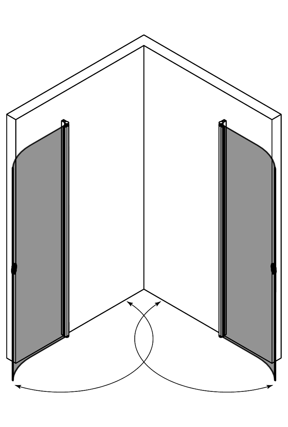 Runde Duschecke Hietakari Forma 386 – 3D-Zeichnung Runde Duschecke Hietakari Forma 386 – 3D-Zeichnung