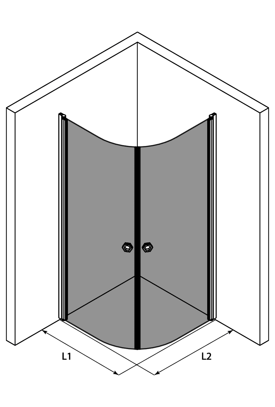 Runde Duschecke Hietakari Forma 386, gebogene Drehtüren – 2