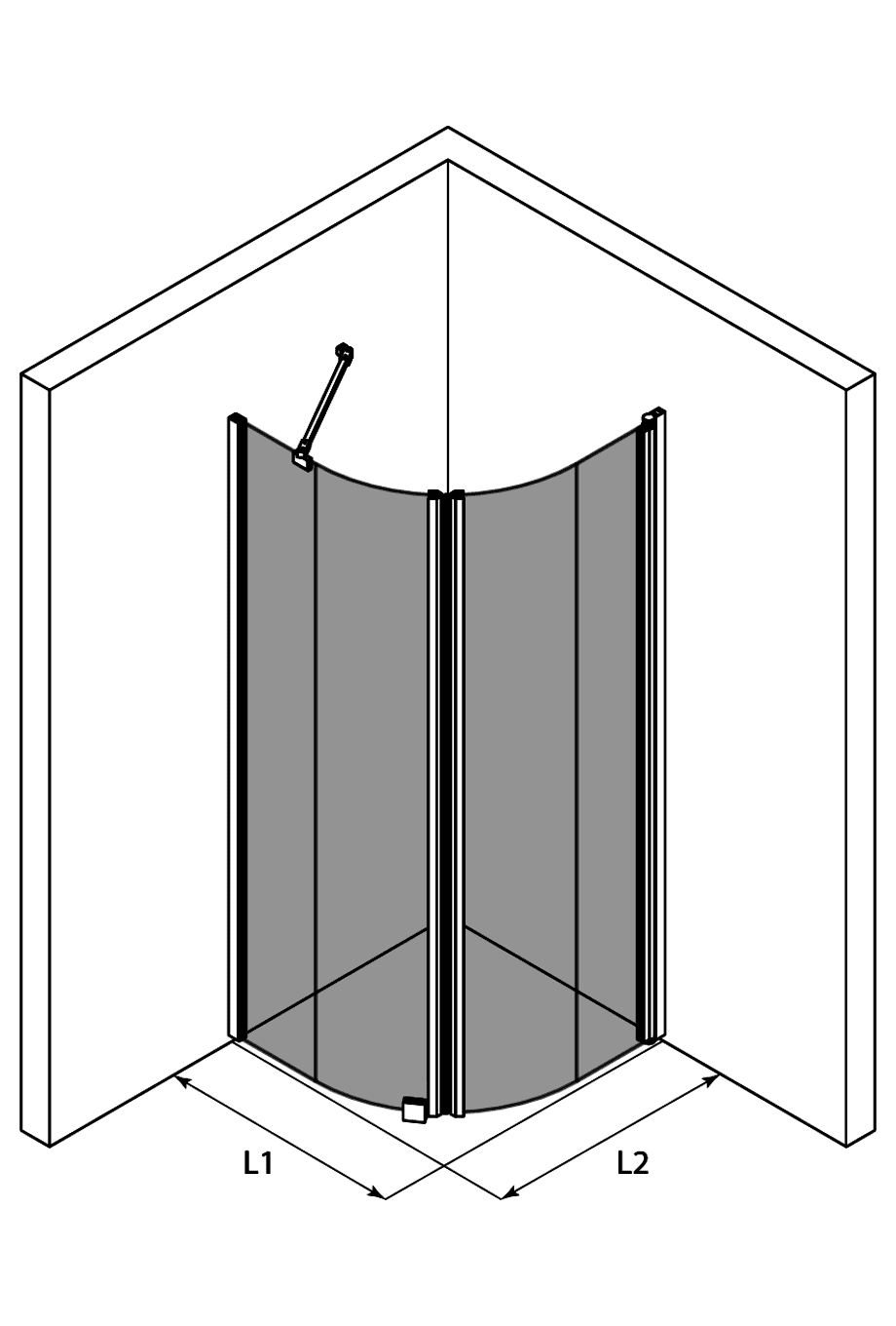 Runde Duschecke Hietakari Infinia 265, Festwand + Drehtür – 3