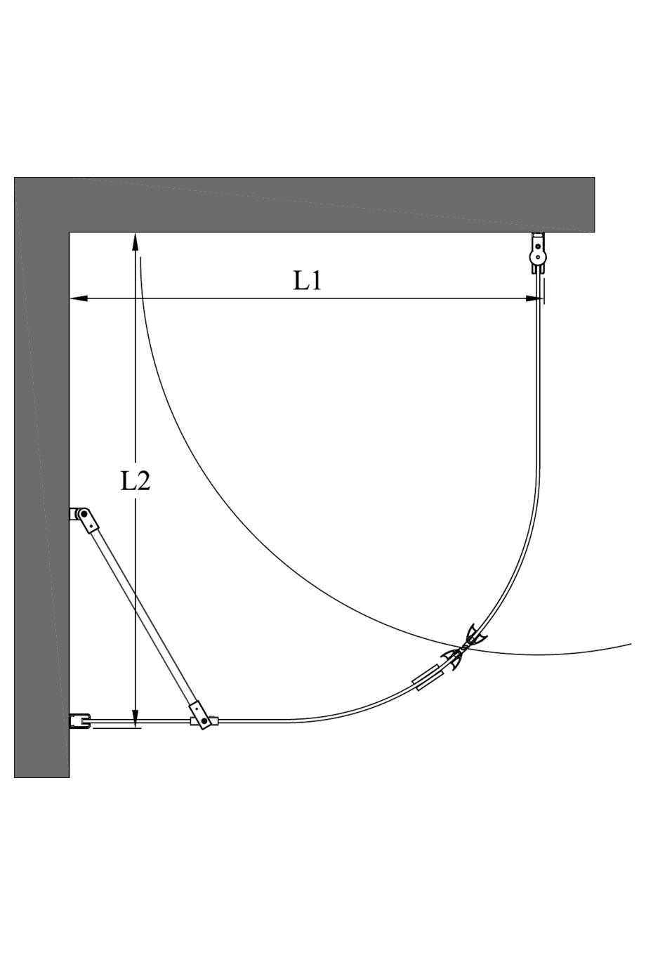 Runde Duschecke Hietakari Infinia 265, Festwand + Drehtür – 2