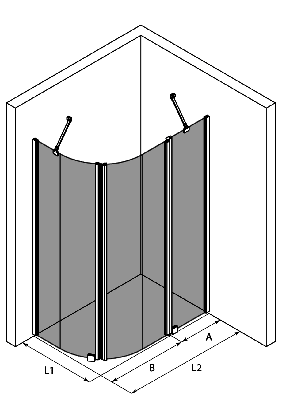 Runde Duschecke Hietakari Infinia 267, Festwand + Drehtür mit Festteil – 3