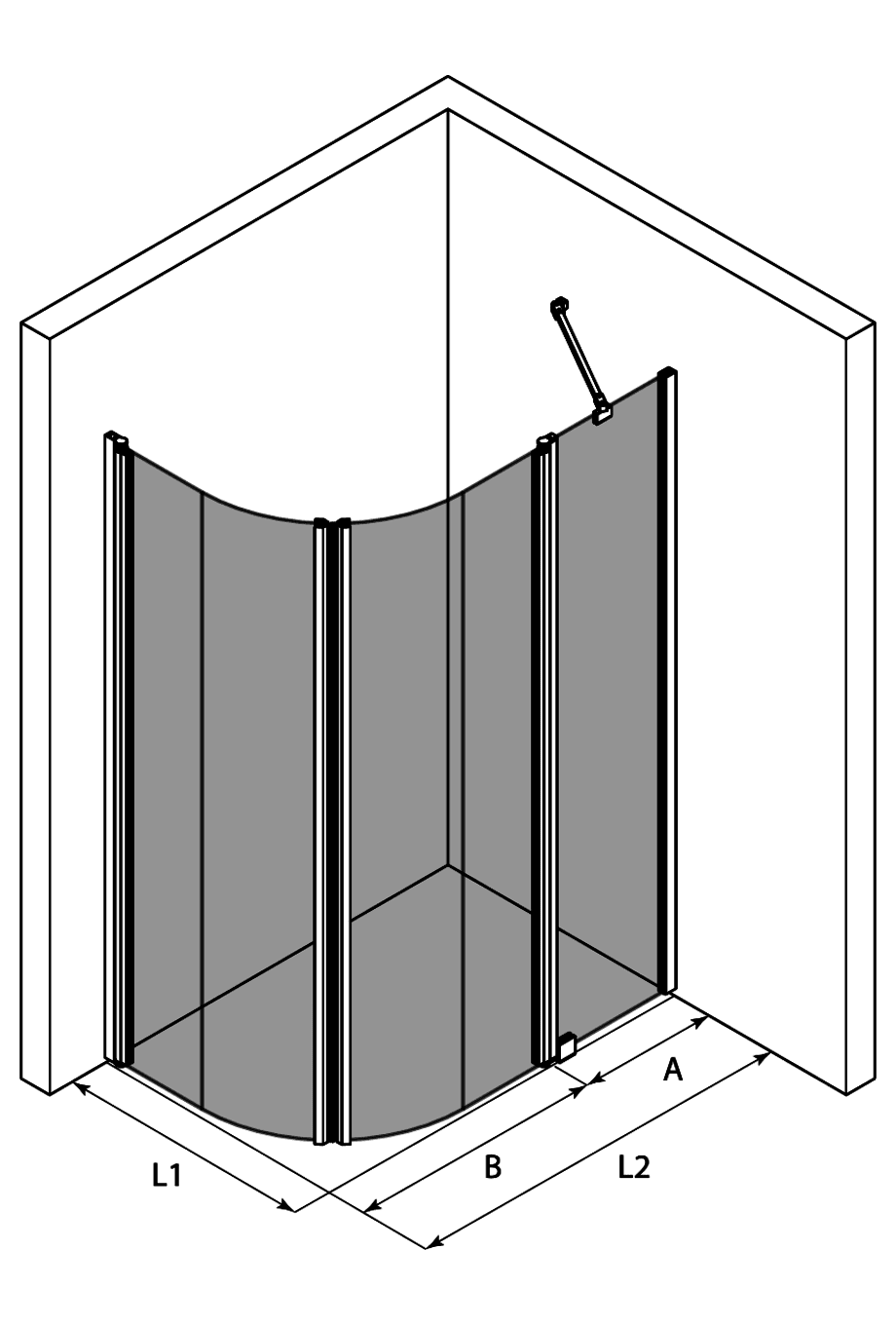 Runde Duschecke Hietakari Infinia 271 – 3D-Zeichnung Runde Duschecke Hietakari Infinia 271 – 3D-Zeichnung