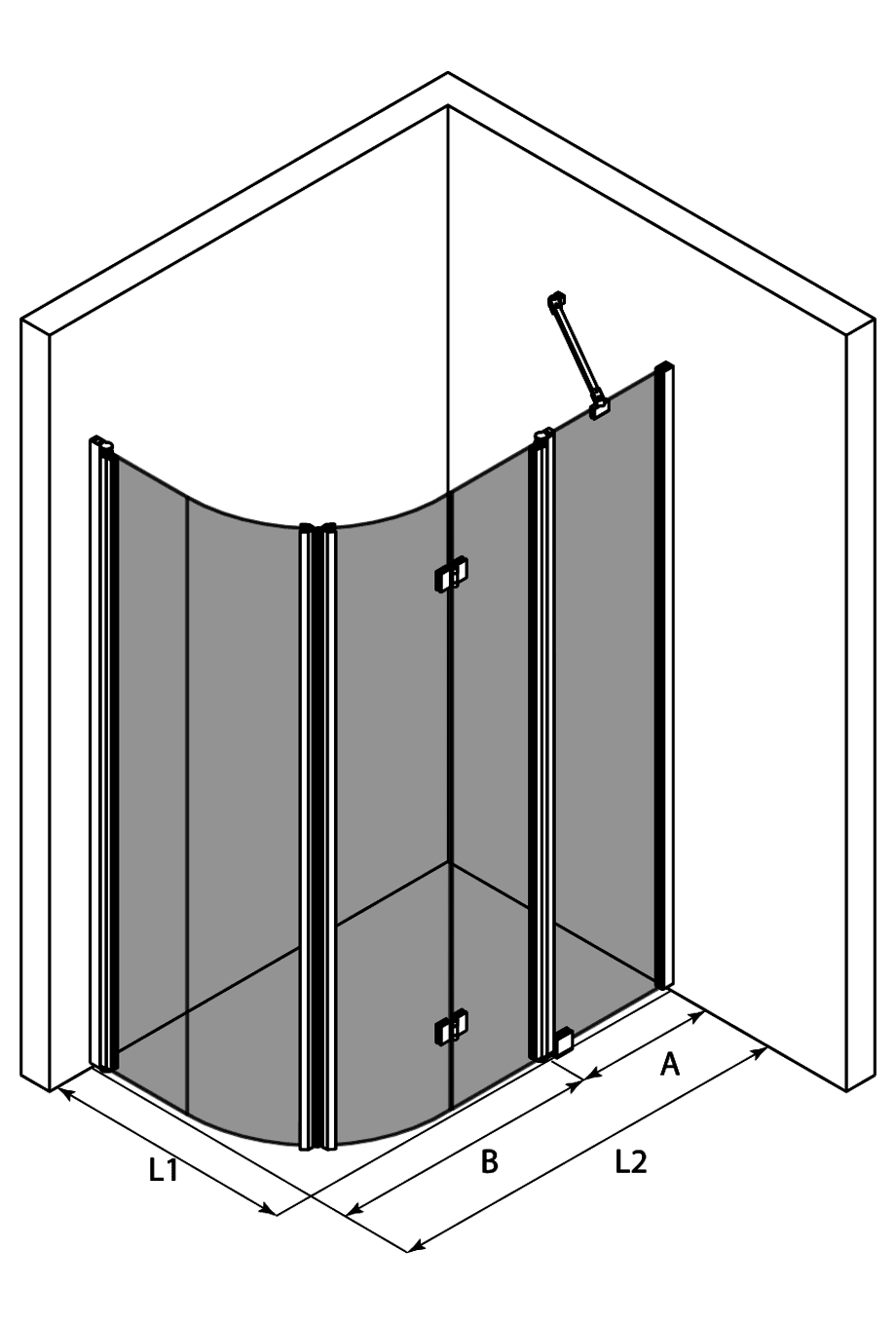 Runde Duschecke Hietakari Infinia 272, Drehtür + Falttür mit Festteil – 3