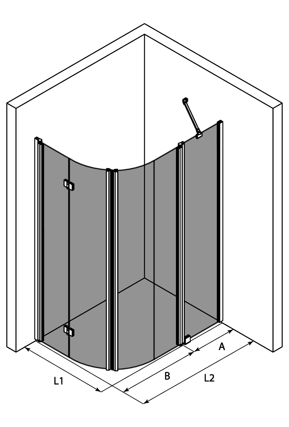 Runde Duschecke Hietakari Infinia 274 – 3D-Zeichnung Runde Duschecke Hietakari Infinia 274 – 3D-Zeichnung