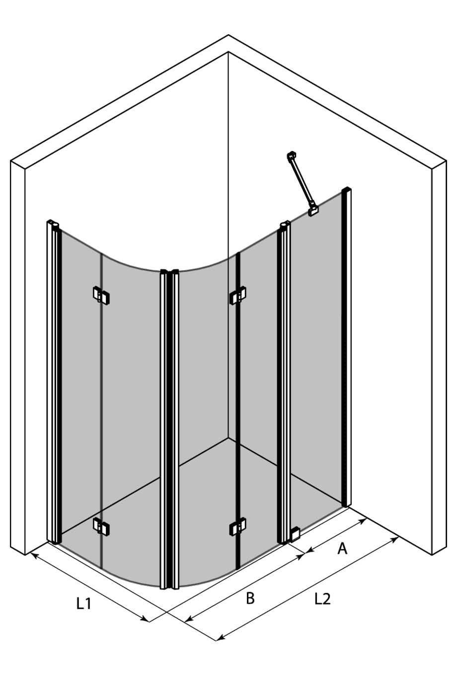 Runde Duschecke Hietakari Infinia 275, Falttür + Falttür mit Festteil – 3