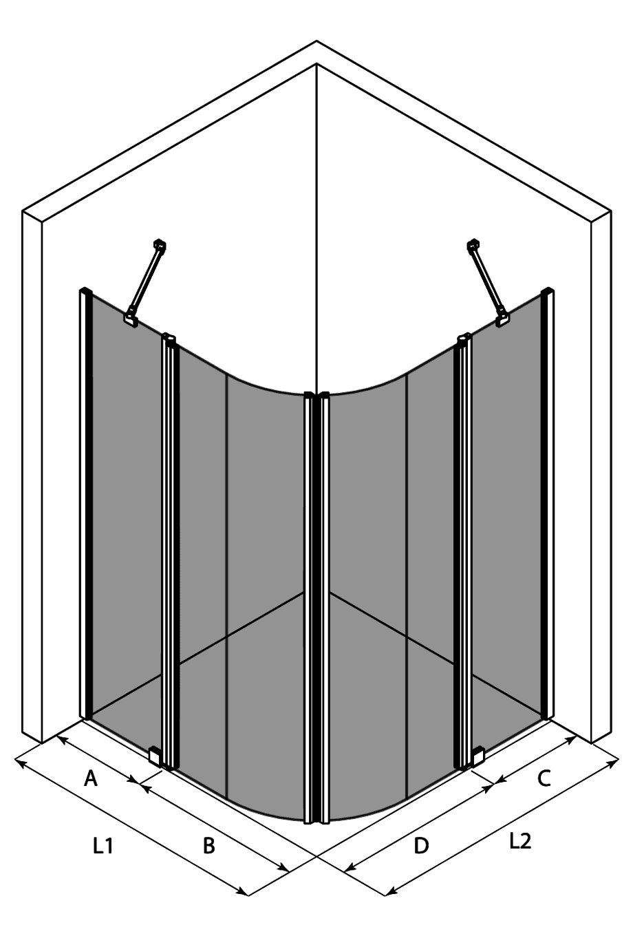 Runde Duschecke Hietakari Infinia 276 – 3D-Zeichnung Runde Duschecke Hietakari Infinia 276 – 3D-Zeichnung