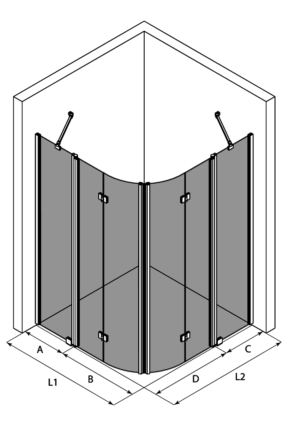Runde Duschecke Hietakari Infinia 278, Falttür mit Festteil + Falttür mit Festteil – 3