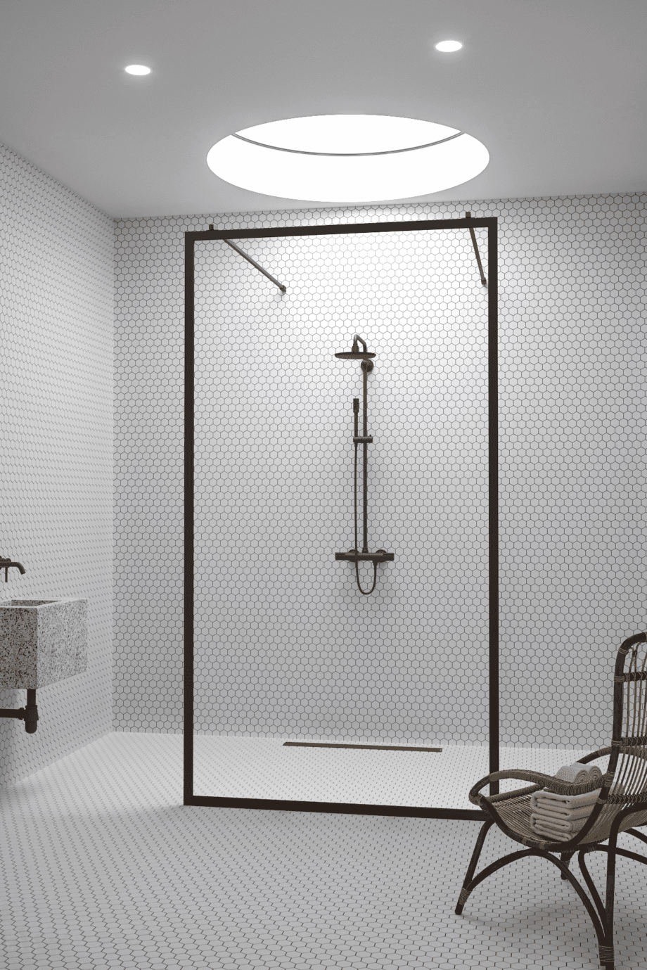 Walk-in-Duschwand Hietakari Bläk 712 New York, weisser Rahmen, Grauglas