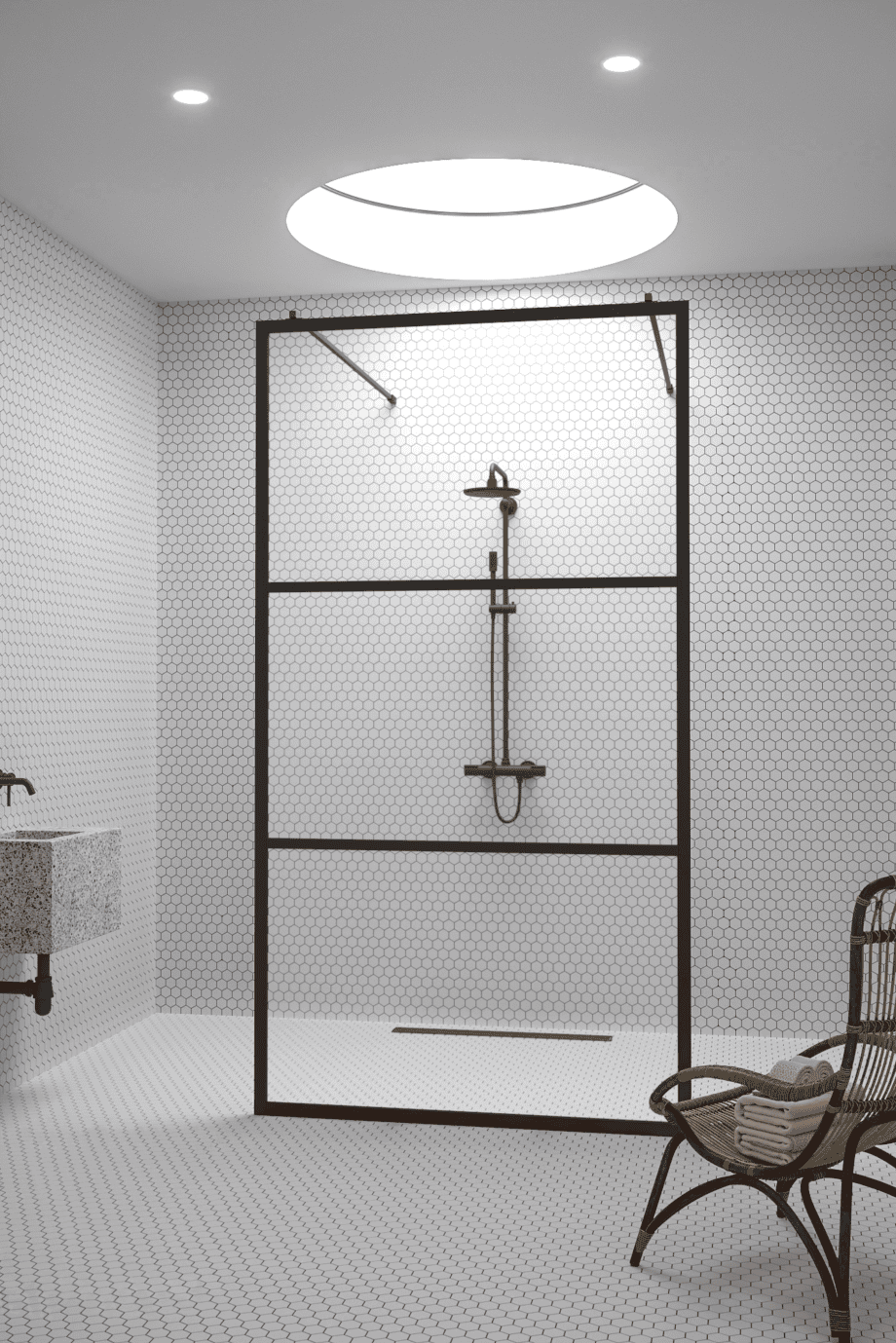 Walk-in-Duschwand Hietakari Bläk 713 Tokyo, schwarzer Rahmen, Riffelglas (Reeded)
