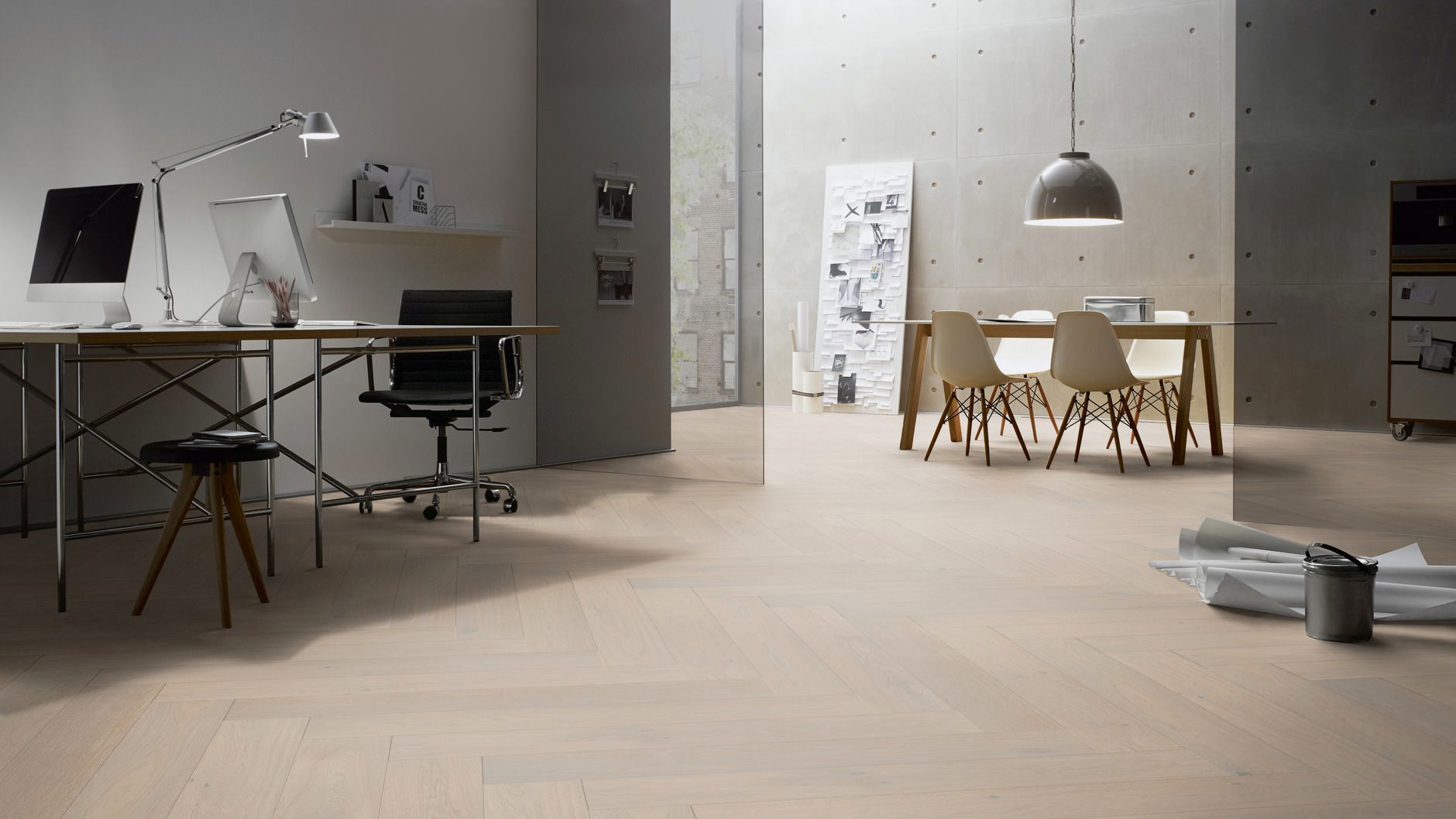 Fischgrätparkett Eiche, ter Hürne, Oak light grey, hellgrau, Fischgrätparkett, gebürstet, gefast, extra matt versiegelt – 4