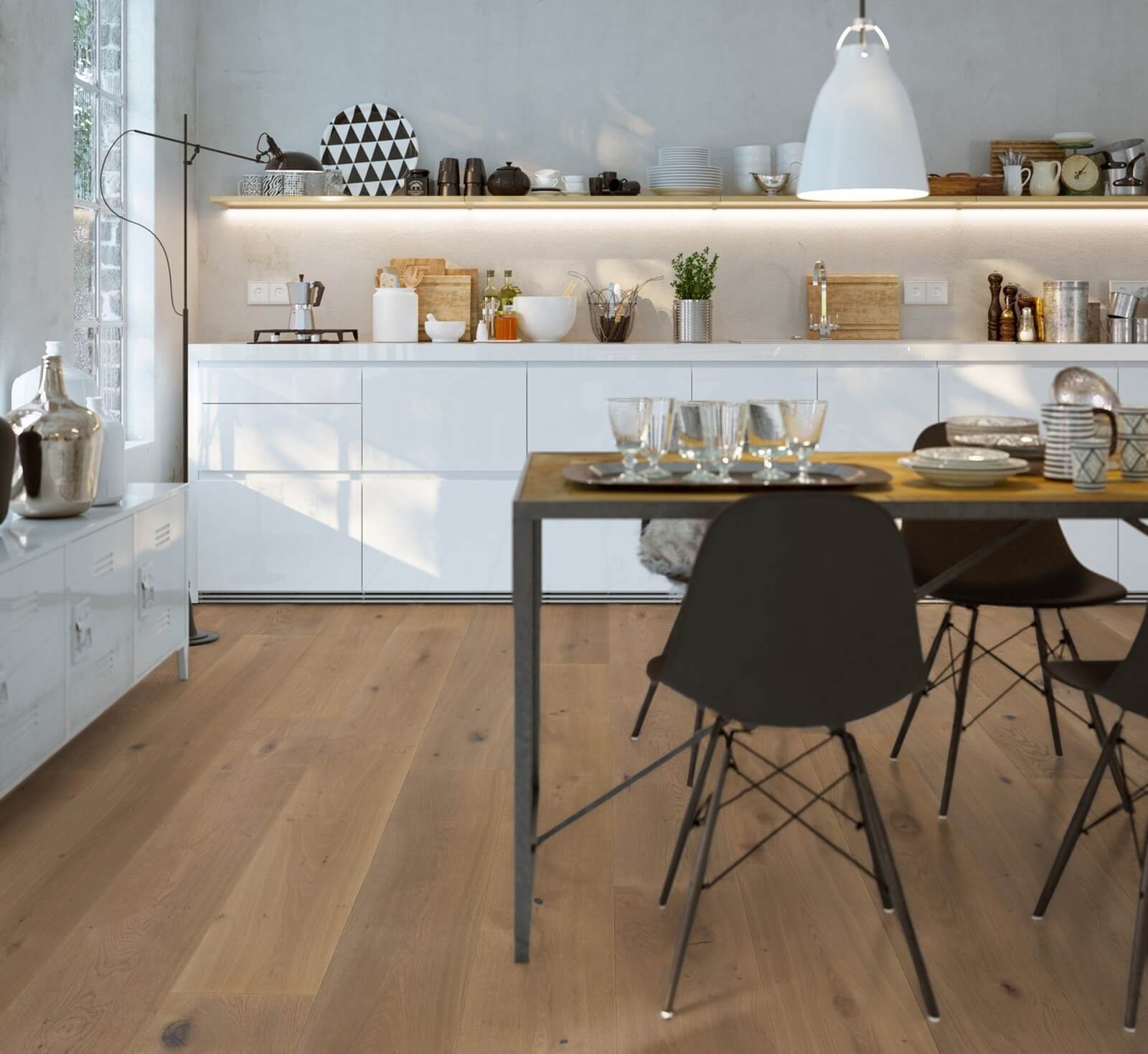 Parkett Boden Trinity Räuchereiche Rustical gefast gebürstet weiß geölt