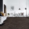 Herringbone floor Thede and Witte Oak Vintage Blackstone beveled oiled, installed in the living room.
