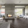 Herringbone flooring Thede & Witte Oak Vintage Blackstone beveled oiled, installed in the living room.