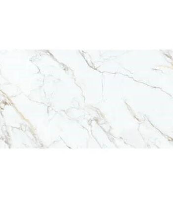 Seidenglänzende Bodenfliese aus Feinsteinzeug in Marmoroptik Lumina Gold, 60x120 cm, 8 mm, Weiß