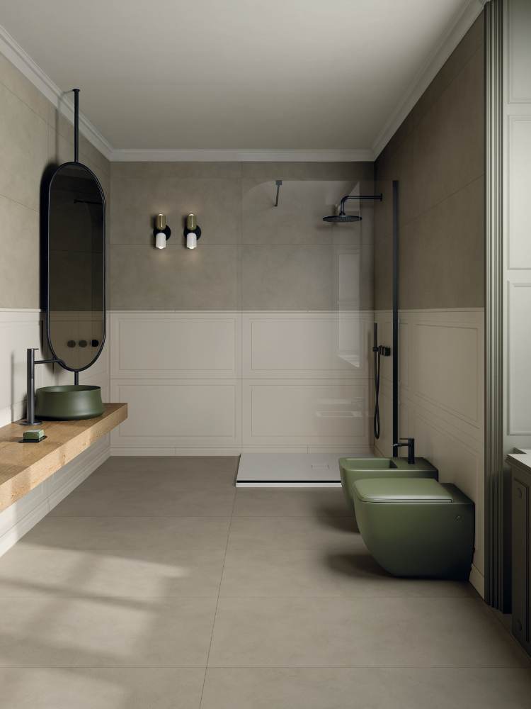 Keramische Wandfliese mit Relief ABK Boiserie Beige, 60x120 cm, 8,5 mm, matt