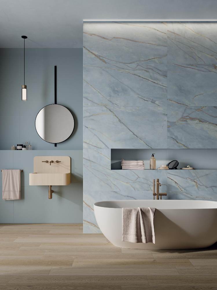 Unifarbene keramische Wandfliese ABK Wide&Style Mini Cloud, 60x120 cm, 7 mm, matt