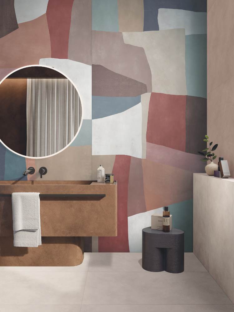 Gemusterte Dekor-Grossformatplatte ABK Wide&Style Moodboard B, 160x320 cm, 6 mm, matt