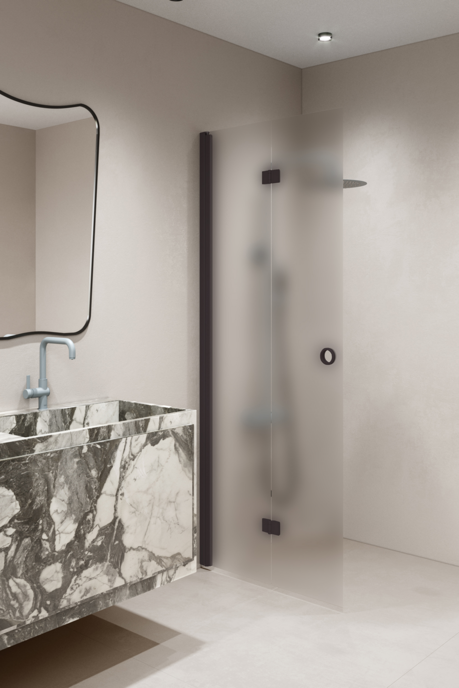 Faltbare Duschwand Hietakari Forma 303, Rahmen Cocoa, extraklares satiniertes Glas
