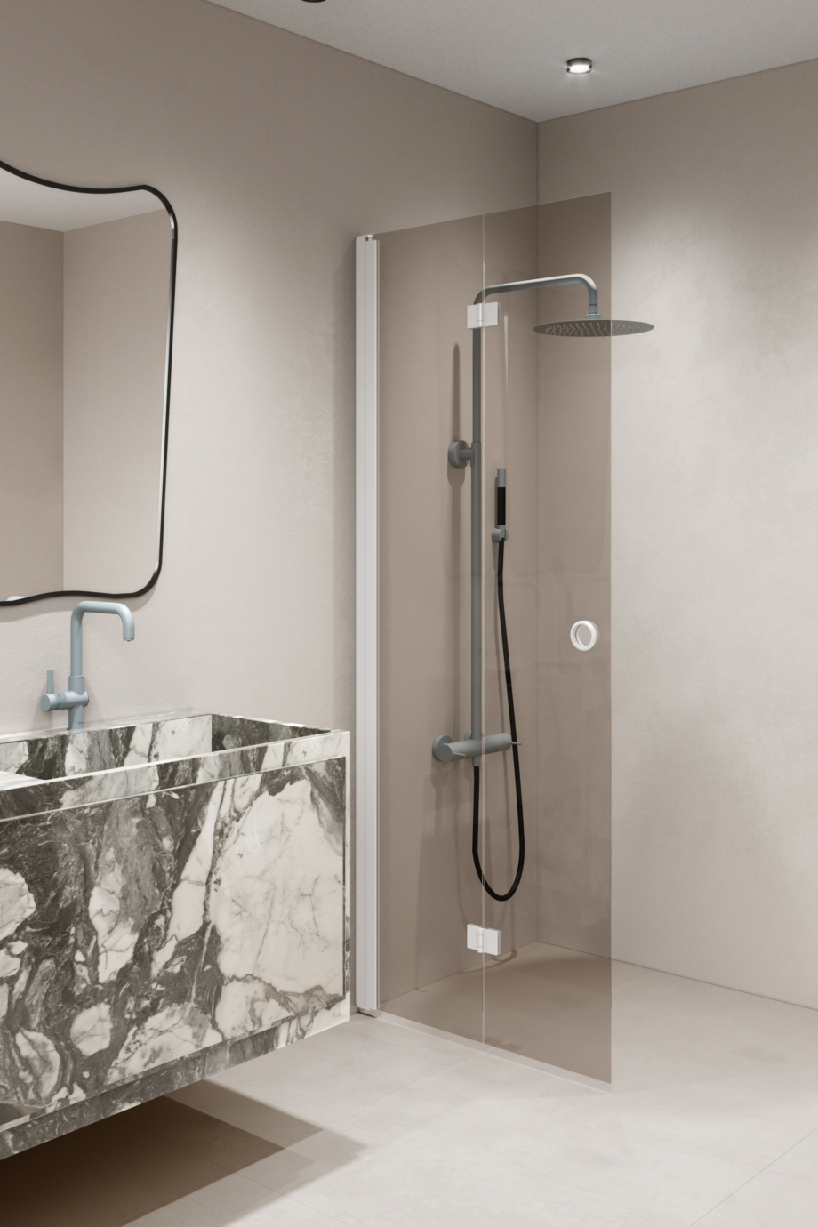 Faltbare Duschwand Hietakari Forma 303, weisser Rahmen, Bronzeglas