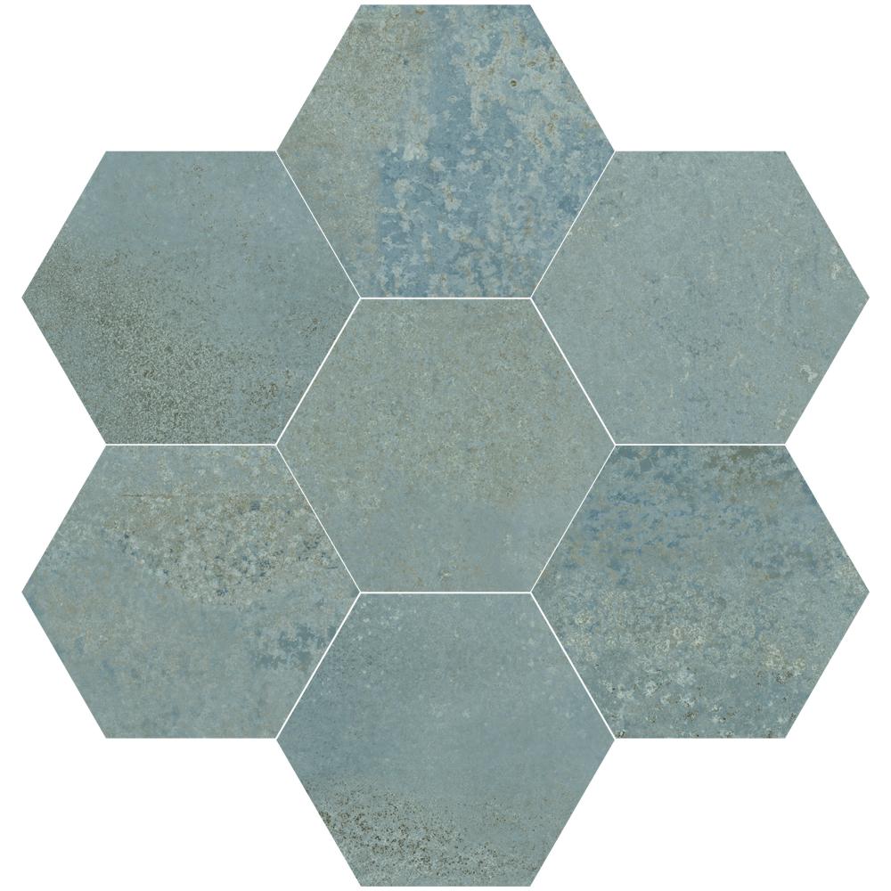 Sechseckige satinierte Bodenfliese aus Feinsteinzeug Dune Magnet Exa Mint, 15x17 cm, 8 mm, Mintgrün