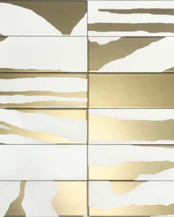 PVD-metallmustriga keraamiline seinaplaat Dune Flat Savannah White & Gold, 7,5x30 cm, 8 mm, valge-kuldne