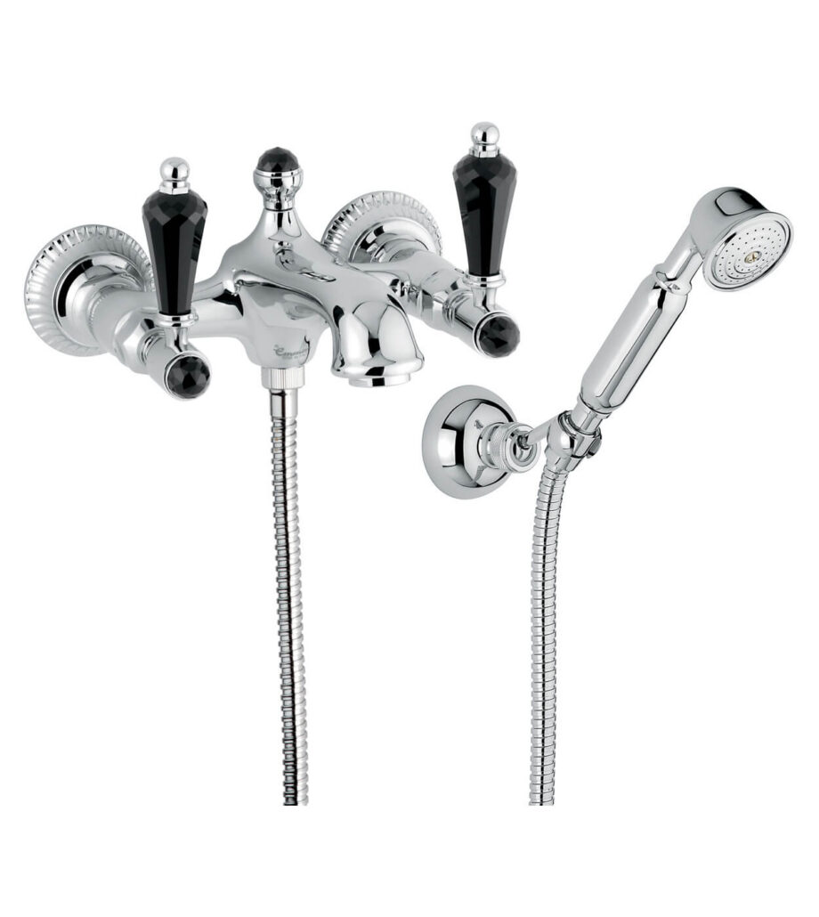 Wand-Wannenarmatur Emmevi The One Atena 98001, Chrom, Mit schwarzem Kristall, Armatur + Brauseset Wand-Wannenarmatur Emmevi The One Atena 98001 – 6