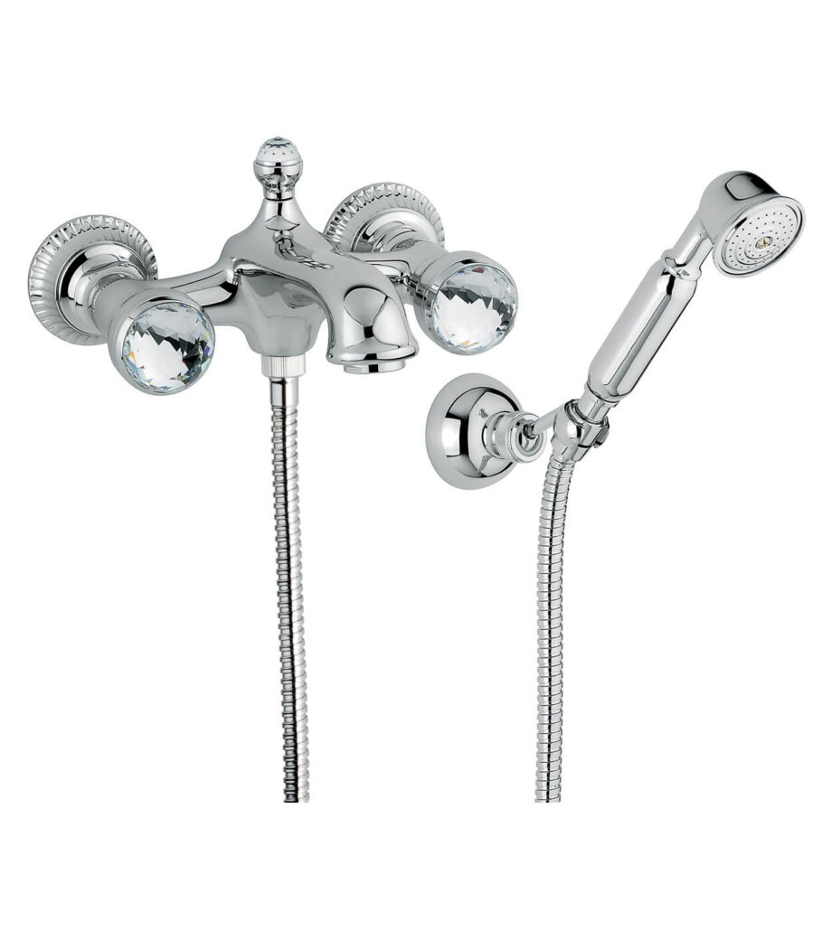 Wand-Wannenarmatur Emmevi The One Leda 98001, Chrom, Mit klarem Kristall, Armatur + Brauseset Wand-Wannenarmatur Emmevi The One Leda 98001 – 4